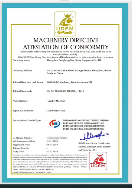 China Zhengzhou Donghong Mechanical Equipment Co., Ltd. zertifizierungen